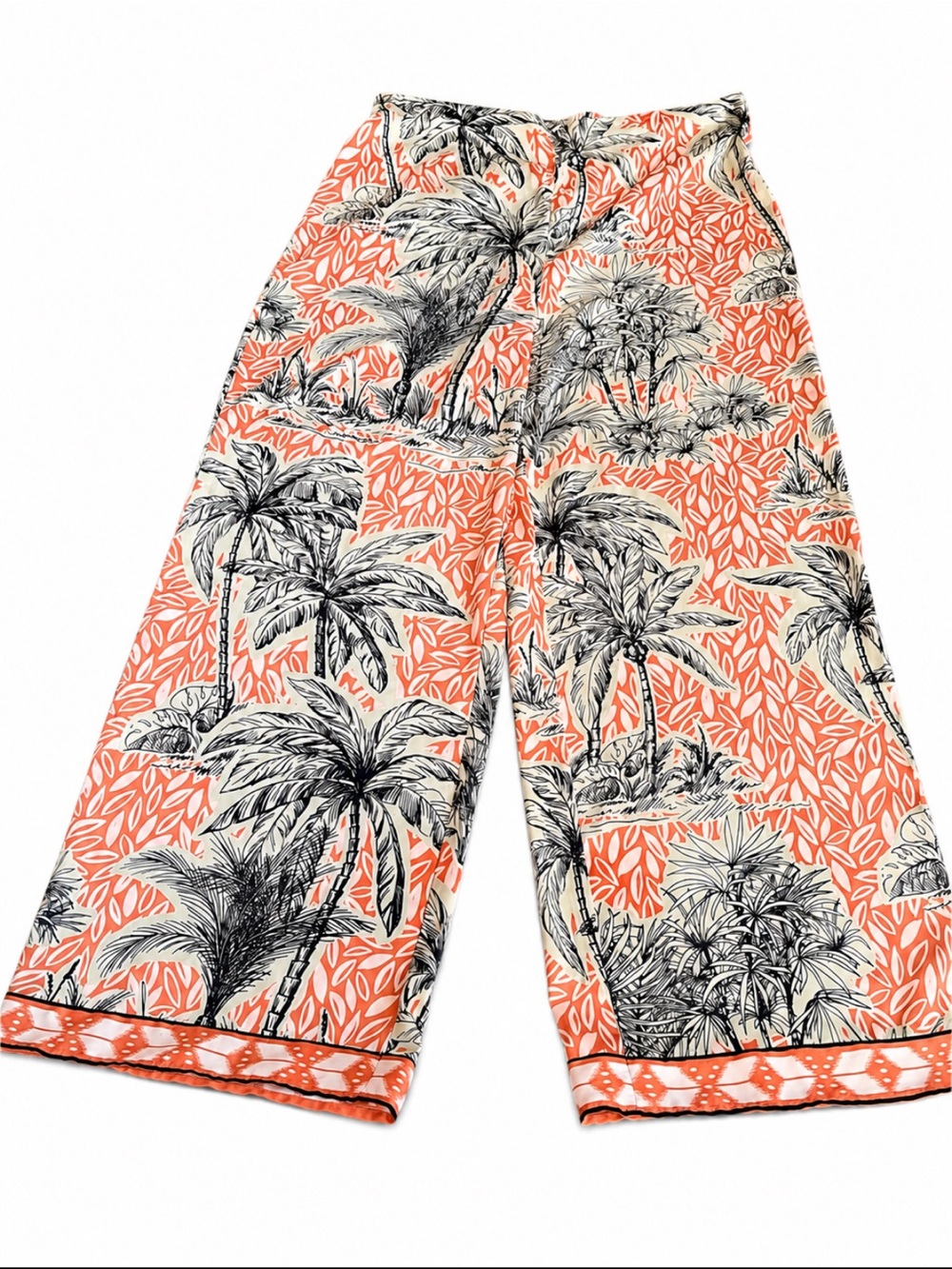 Joie Coral Palm Print Pull-On Wide Leg Crop Pants L
